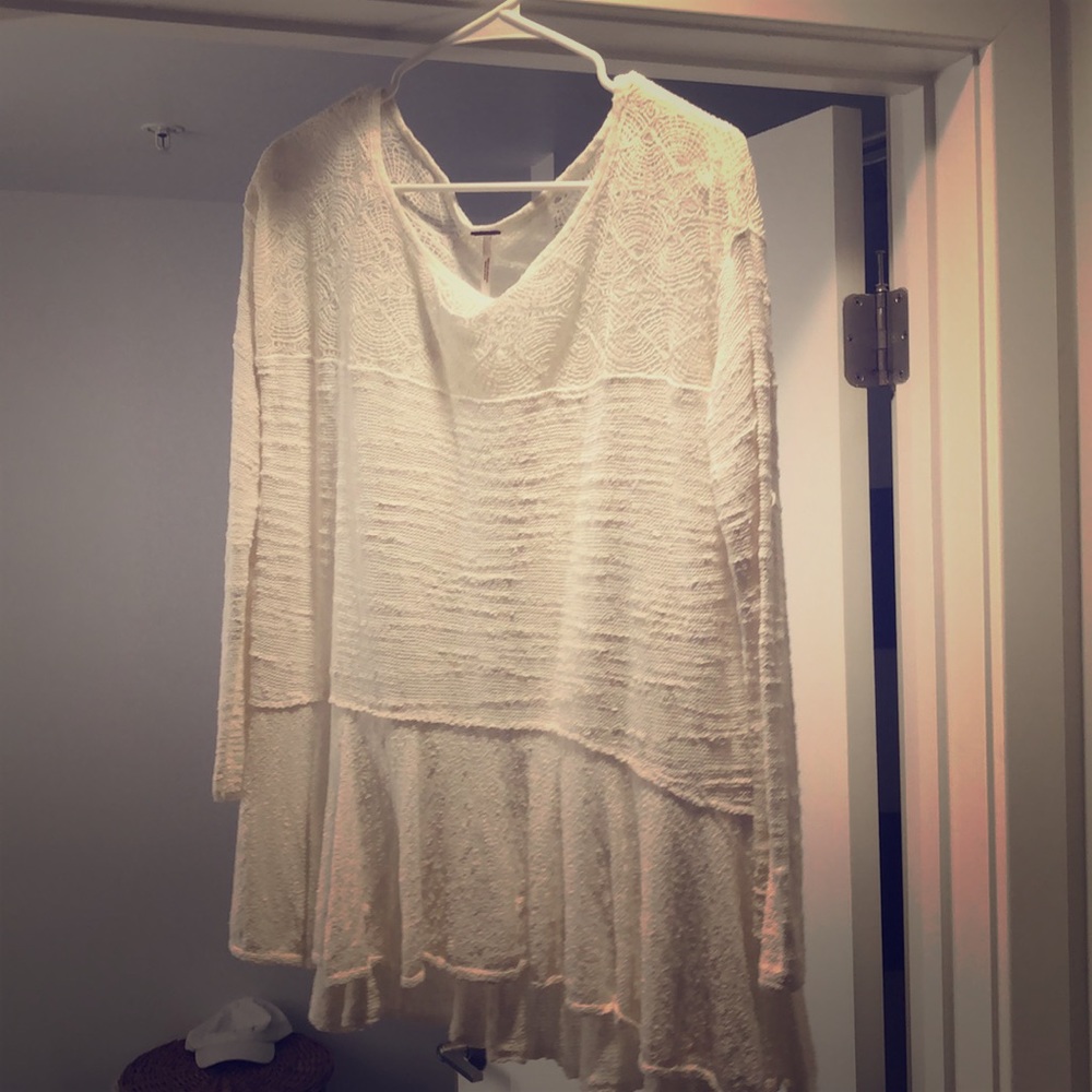 Free People cream peasant light weight sweater.